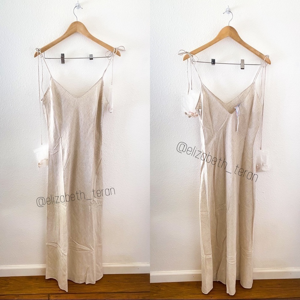 DANNIJO Linen Tie Strap Dress L - Picture 2 of 7